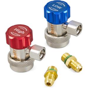 imageOrion Motor Tech R134a Quick Coupler Adapter Adjustable R134a Adapters and AC Hose Fittings HP and LP Connectors for R134a Car AC System Evacuation Recharging and More 14quot Flares Set of 2