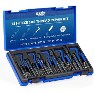 imageOrion Motor Tech Thread Repair Kit SAE and Metric Helicoil Repair Kit with HSS Drill Bits Inserts Taps Break Off Tools Rethreading Tools in 14quot 516quot 38quot 716quot 12quot ampamp M5 M6 M8 M10 M12 SizesSAE Set