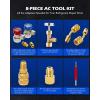 imageOrion Motor Tech AC Adapter Tool Kit 8Piece AC Gauge Hose Conversion Adapters Including R134A Can Tap R134A Quick Couplers R410 Adapters Tank Adapter and Valve Core Remover