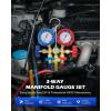 imageOrion Motor Tech AC Gauge Set with Self Sealing ampamp Puncturing R134A Can Tap AC Gauges for R134a R12 R22 R502 Refrigerant Car AC Gauge Set with 5FT Hoses Adapter Adjustable Couplers Freon Charge Kit