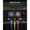 imageOrion Motor Tech AC Gauges 3 Way Manifold Gauge Set for R1234yf R134a R410a Refrigerant Automotive Gauge Set with Hoses Quick Couplers Self Sealing Can Taps for Car Freon Charging ampamp Evacuation