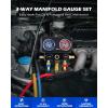 imageOrion Motor Tech AC Gauges 3 Way Manifold Gauge Set for R1234yf R134a R410a Refrigerant Automotive Gauge Set with Hoses Quick Couplers Self Sealing Can Taps for Car Freon Charging ampamp Evacuation