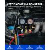 imageOrion Motor Tech AC Gauges 3 Way Manifold Gauge Set for R1234yf R404a R134a Refrigerant Automotive Gauge Set with Hoses Quick Couplers Self Sealing Can Taps for Car Freon Charging ampamp Evacuation