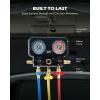 imageOrion Motor Tech AC Gauges 3 Way Manifold Gauge Set for R1234yf R404a R134a Refrigerant Automotive Gauge Set with Hoses Quick Couplers Self Sealing Can Taps for Car Freon Charging ampamp Evacuation