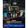 imageOrion Motor Tech AC Manifold Gauge Set for R134a R12 R22 R502 Refrigerants Automotive AC Gauge Set Precision Refrigerant Gauge Kit with 5 Hose Tank AC Adapters Adjustable Couplers Can Tap