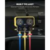 imageOrion Motor Tech R410a Gauges AC Manifold Gauge Set for R22 R32 410A 134A Refrigerant 3 Way AC Gauges R410a Manifold Set with R410a R22 Safety Valves 3 Hoses R410a Adapters Universal Can Tap