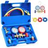 imageOrion Motor Tech 3 Way AC Diagnostic Manifold Gauge Set for Freon Charging Fits R134A R12 R22 and R502 Refrigerants with 3FT Hose Tank Adapters Quick Couplers and Can Tap3FT