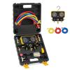 imageOrion Motor Tech R410a Gauges AC Manifold Gauge Set for R22 R32 410A 134A Refrigerant 3 Way AC Gauges R410a Manifold Set with R410a R22 Safety Valves 3 Hoses R410a Adapters Universal Can Tap