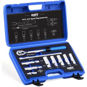 imageOrion Motor Tech 10pc 38 inch Drive Spark Plug Socket Set with 72 Tooth Click Torque Wrench Magnetic Swivel Sockets Universal Joint ampamp Extension Bar CrV Steel Magnetic Spark Plug Socket