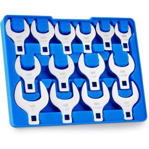 imageOrion Motor Tech 14 Piece Jumbo Crowfoot Wrench Set SAE Crows Foot Wrench Set for 1116quot to 2quot Flare Nuts for 12quot Drive Rachets Extenders CrV Steel Crowfoot Wrenches with Phosphating ampamp Carry Case