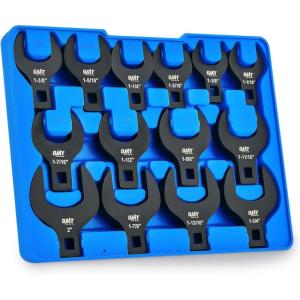 imageOrion Motor Tech 14 Piece Jumbo Crowfoot Wrench Set SAE Crows Foot Wrench Set for 1116quot to 2quot Flare Nuts for 12quot Drive Rachets ampamp Extenders Blackened CrV Steel Crowfoot Wrenches with Carry Case