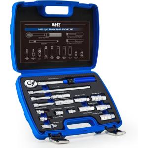 imageOrion Motor Tech 14pc Spark Plug Socket Set 38 Inch Drive Magnetic Swivel Spark Plug Socket Set with Torque Wrench Torque Bits Universal Joint and Extension Bar 545 ftlb Spark Plug Removal Tool