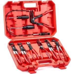 imageOrion Motor Tech 9pcs Hose Clamp Pliers for Fuel Oil ampamp Water Hoses Automotive Long Reach Hose Clamp Remover Kit with Flexible Wire Clic R Type Swivel Jaw Flat Band Pliers Case BlueRed