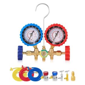 imageOrion Motor Tech AC Gauge Set with Self Sealing ampamp Puncturing R134A Can Tap AC Gauges for R134a R12 R22 R502 Refrigerant Car AC Gauge Set with 5FT Hoses Adapter Adjustable Couplers Freon Charge Kit