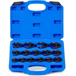 imageOrion Motor Tech Crowfoot Wrench Set for 8 to 24 mm Flare Nuts 15pc Crows Foot Wrench Set for 38quot and 12quot Drive Ratchets Extenders Large ampamp Small Metric Flare Nut Tool Kit for Nut Removal and MoreBlue