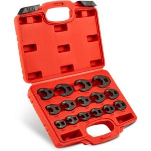 imageOrion Motor Tech Crowfoot Wrench Set for 8 to 24 mm Flare Nuts 15pc Crows Foot Wrench Set for 38quot and 12quot Drive Ratchets Extenders Large ampamp Small Metric Flare Nut Tool Kit for Nut Removal and MoreRed