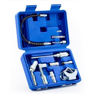 imageOrion Motor Tech Grease Gun Accessory Kit 11 Piece Grease Gun Coupler Set for Hard to Reach Grease Fittings Heavy Duty Lubrication Grease Zerk Fitting Adapters with Grease Gun Hose Holder