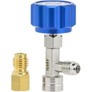imageOrion Motor Tech R1234yf Self Sealing Can Tap for Self Sealing R1234yf Refrigerant Recharge Self Sealing R1234yf Refrigerant Dispenser with 14quot to LH Threading 12quot Adapters for Refilling AC System