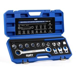 imageOrion Motor Tech Serpentine Belt Tool Kit 15Piece Ratcheting Serpentine Belt Removal and Installation Tool Set with Ratcheting Wrench Sockets Adapters Crowfoot Wrenches Extension