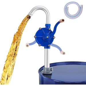 imageOrion Motor Tech 55 Gallon Drum Pump Hand Crank Fuel Transfer Pump for 15 to 55 Gallon Drums Heavy Duty Aluminum Alloy Barrel Pump with 394 Discharge Hose for Non Corrosive Fluids Diesel KeroseneBlue