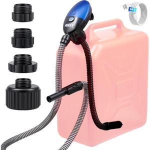 imageOrion Motor Tech Fuel Transfer Pump 32GPM Electric Gas Can Pump 51 Hose AutoShutoff Nozzle USBC amp AA Battery NO BATTERIES INCLUDED Powered 4 Adapters for Gasoline Diesel Kerosene Blue32GPM Cordless Gas Pump Kit  Blue