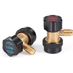 imageOrion Motor Tech R134a Adjustable Quick Coupler Adapters High amp Low Pressure 2pc R134a Fitting Adapter Set with 14 Male Flare Quick Connectors for Air Conditioning Servicing Evacuation Recharging