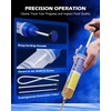 image:imageOMT Manual Fluid Extractor Syringe Pump for Auto Oil Change 350mL Blue  Heat amp ChemicalResistant Polypropylene ORing amp Rubber Leakproof Seal Clear Quart amp mL Scales 3 Hoses for Suction Fillblue