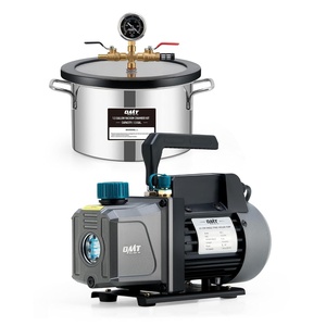 image:imageOMT 5 Gal Vacuum Chamber amp 35 CFM Pump Kit for Resin Degas Blue  Safe Overheat Protection 14HP Pump Pulls to 375 Microns SS Pot with 05 Tempered Glass Lid 5ft Hose IncludedBlack